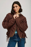 Ruching Brown Puffer Coat