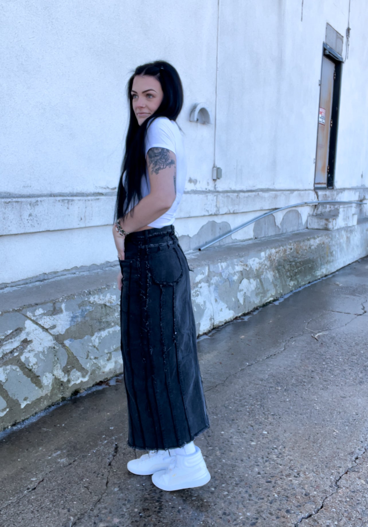 Distressed Denim Skirt