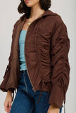 Ruching Brown Puffer Coat
