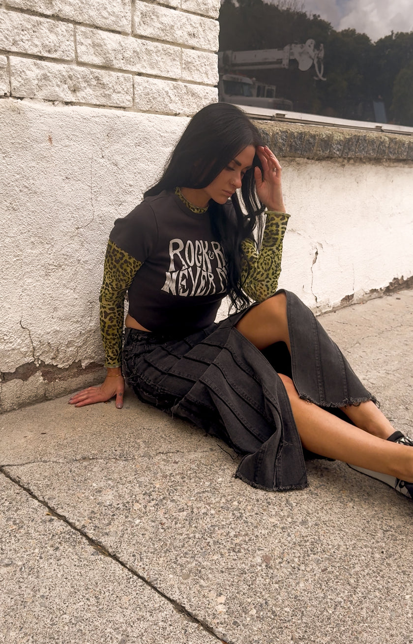 Distressed Denim Skirt