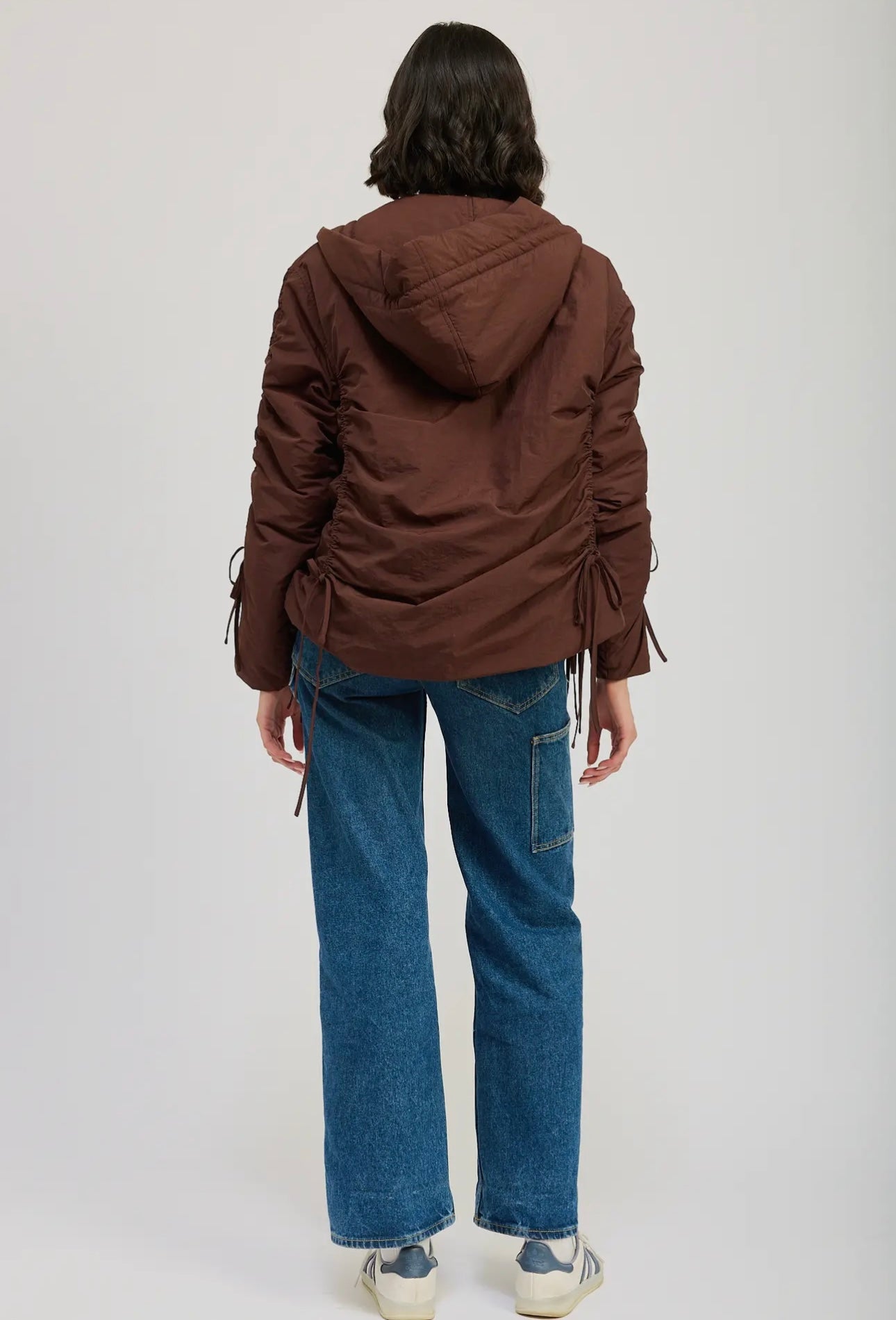 Ruching Brown Puffer Coat
