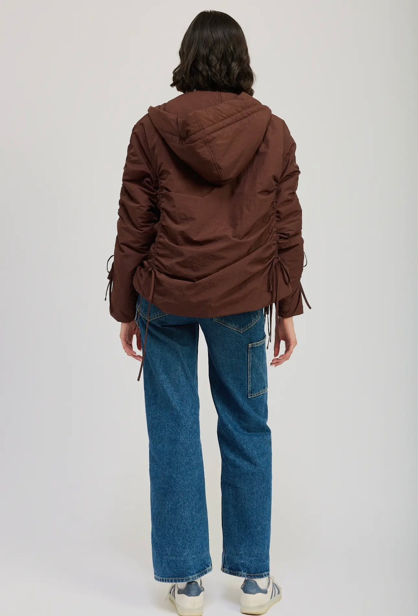 Ruching Brown Puffer Coat
