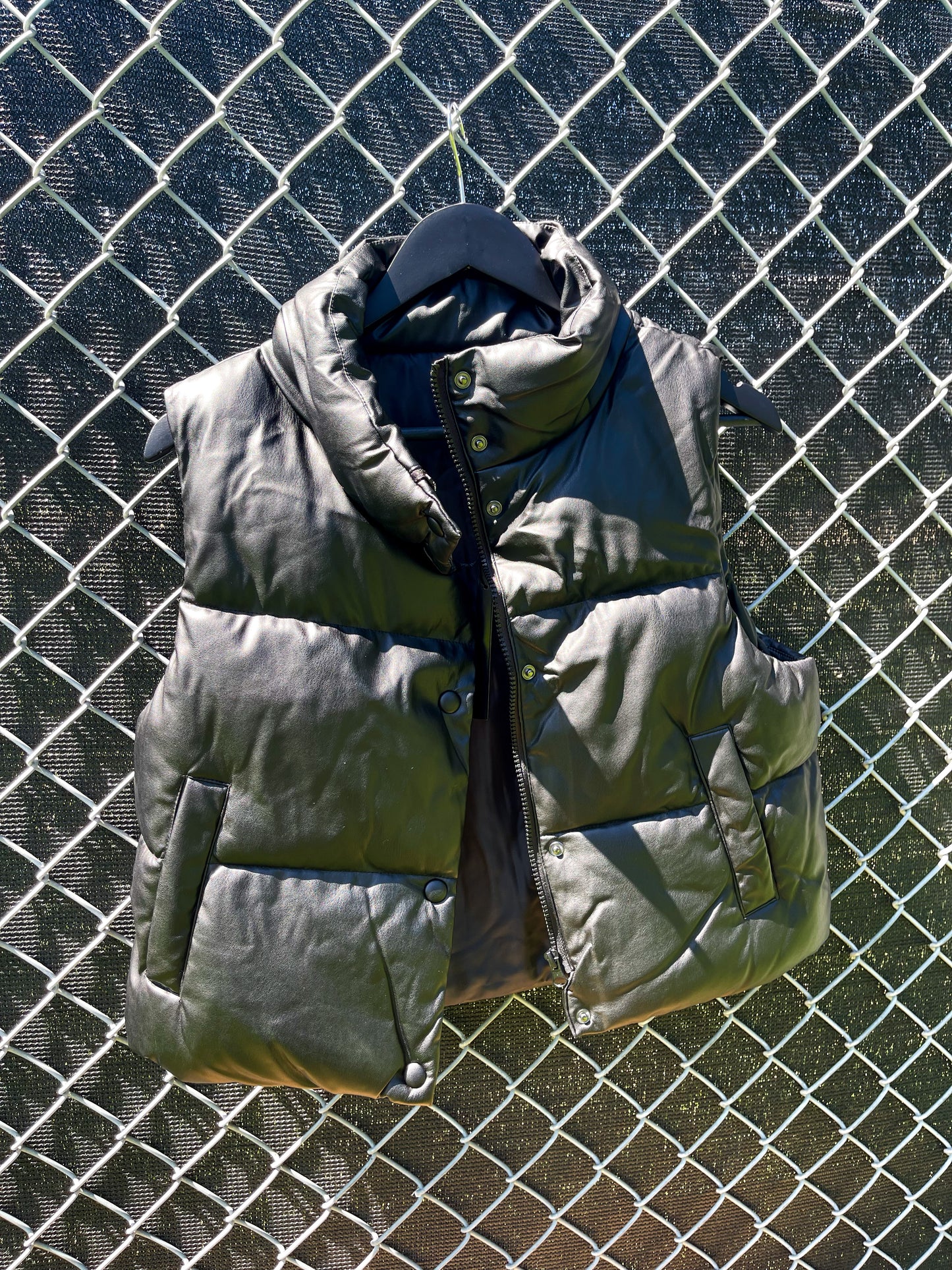 Faux Leather Puffer Vest