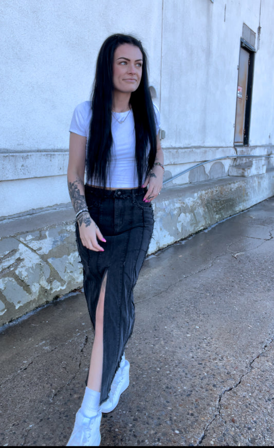 Distressed Denim Skirt