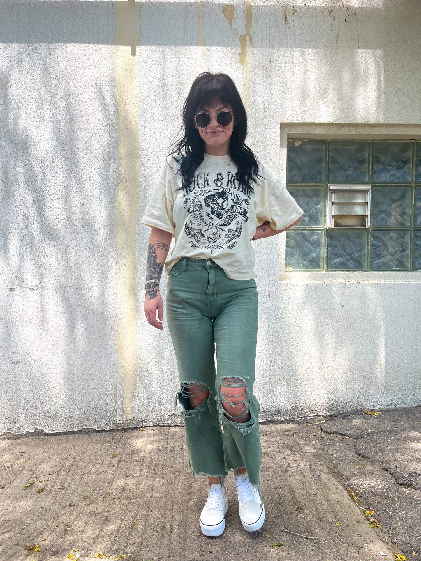 Green 90's Vintage Crop Flare