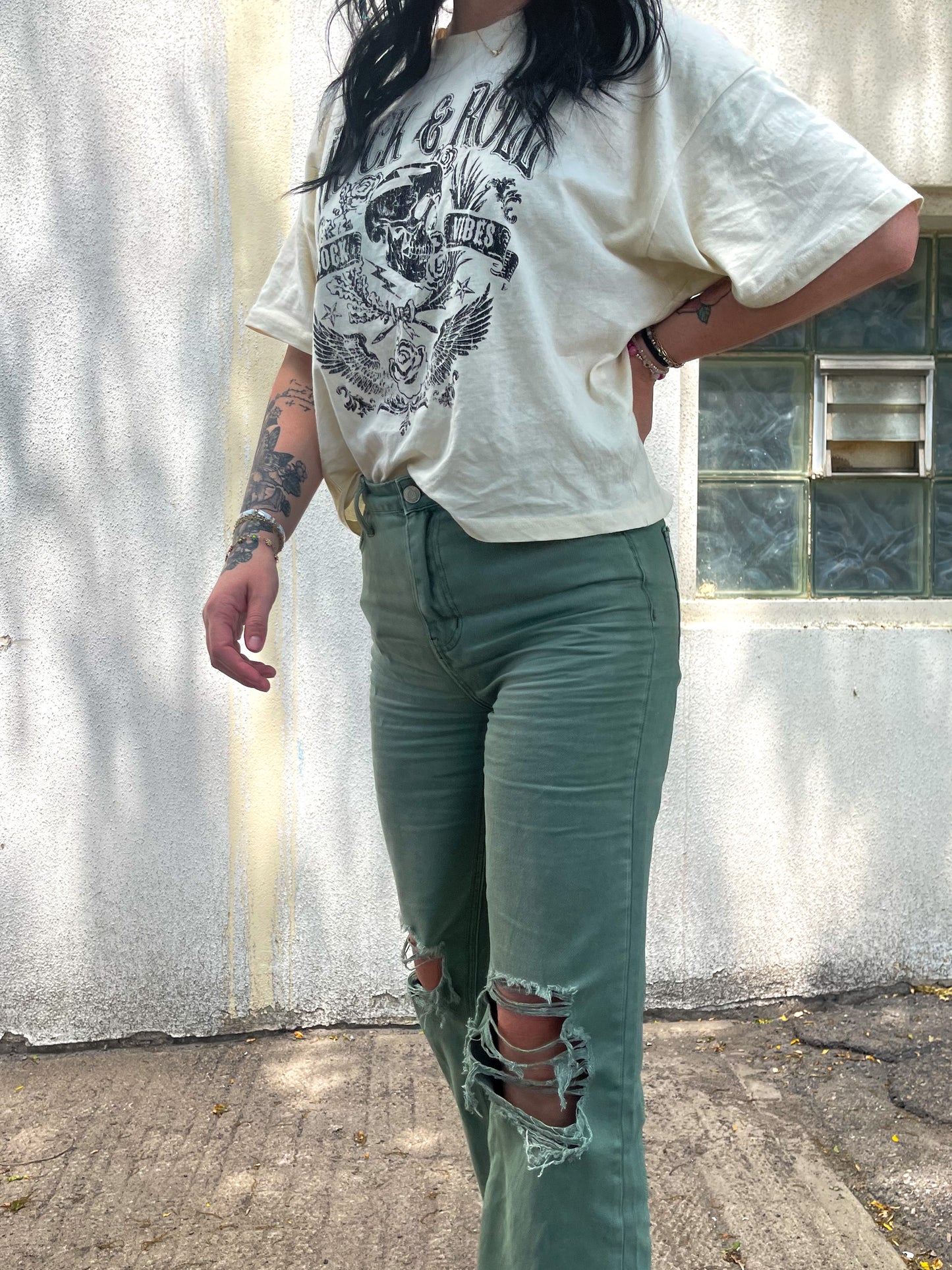 Green 90's Vintage Crop Flare